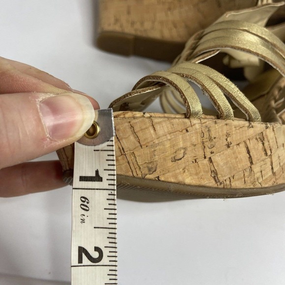 Audrey Brooke Carina Cage Gladiator Wedge High Heel Sz 10M Gold Leather Metallic - Picture 11 of 12